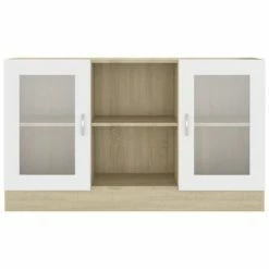 Promo 🎁 VidaXL Vitrine Cabinet White and Sonoma Oak 47.2"x12"x27.6" Engineered Wood 🛒 -Cabinets & Storage Sales image 6 802791