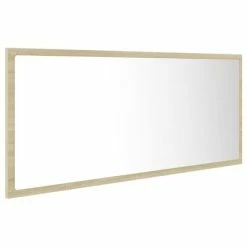 Best Pirce 🤩 VidaXL LED Bathroom Mirror Sonoma Oak 39.4"x3.3"x14.6" Engineered Wood 🎉 -Cabinets & Storage Sales image 6 804943