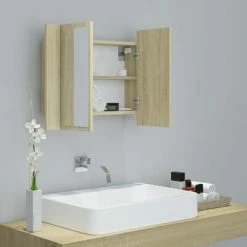 Deals 😉 VidaXL LED Bathroom Mirror Cabinet Sonoma Oak 23.6"x4.7"x17.7" 🛒 -Cabinets & Storage Sales image 6 804959