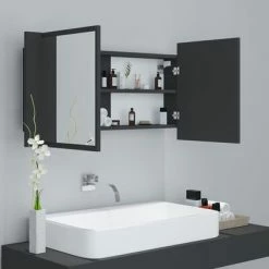 Best Pirce ✨ VidaXL LED Bathroom Mirror Cabinet Gray 35.4"x4.7"x17.7" ⌛ -Cabinets & Storage Sales image 6 804974