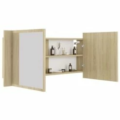 Best Pirce 🎁 VidaXL LED Bathroom Mirror Cabinet Sonoma Oak 39.4"x4.7"x17.7" 🎉 -Cabinets & Storage Sales image 6 804983