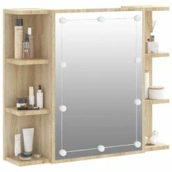 Best Pirce 🎉 VidaXL Mirror Cabinet with LED Sonoma Oak 27.6"x6.5"x23.6" ❤️ -Cabinets & Storage Sales image 6 808876