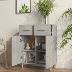 Best Pirce 👍 VidaXL Sideboard Concrete Gray 27.4"x13.4"x35" Engineered Wood ✨ -Cabinets & Storage Sales image 6 812190