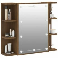 Best reviews of ✨ VidaXL Mirror Cabinet with LED Brown Oak 27.6"x6.5"x23.6" ✨ -Cabinets & Storage Sales image 6 820453